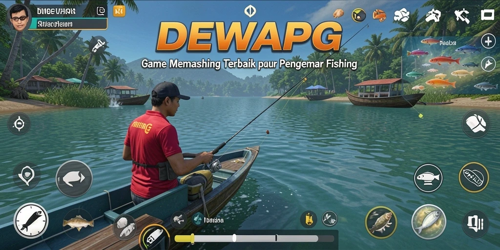 Screenshot gameplay DEWAPG dengan suasana memancing yang menarik.