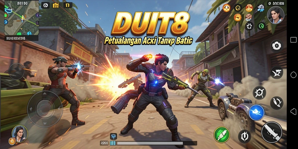 Tampilan gameplay aksi yang spektakuler dan mendebarkan.