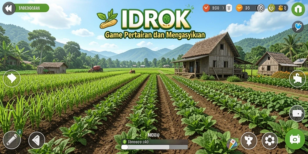 Tampilan gameplay <strong>IDROK</strong> menampilkan aktivitas pertanian yang seru dan interaktif.